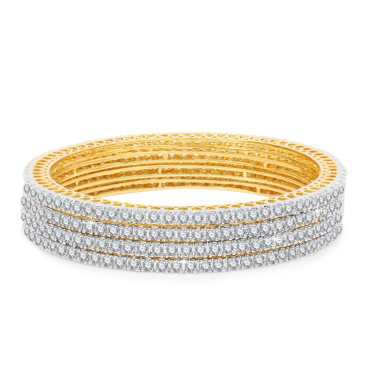 Yellow Chimes Elegant Small White AD/American Diamond Studded 18k Gold Plated 4 PCs Handcrafted Bangles Set for Women & Girls (2.6)