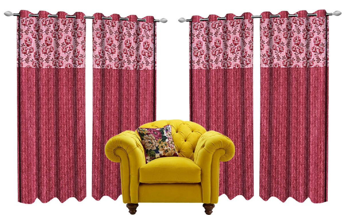 Kuber Industries Rose Design 6 Pieces Polyester Eyelet Door Curtain 7 Feet (Pink)-Ctktc30248