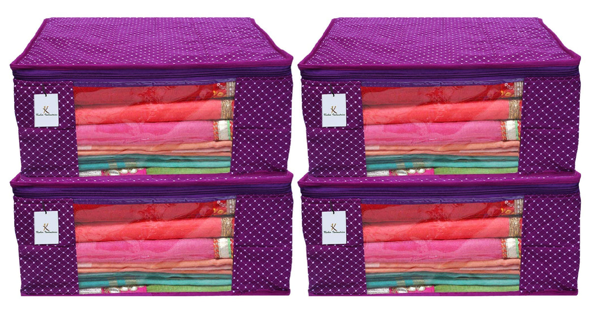 Kuber Industries Polka Dots 4 Piece Cotton 3 Layered Quilted Saree Cover, Purple-CTKTC25808