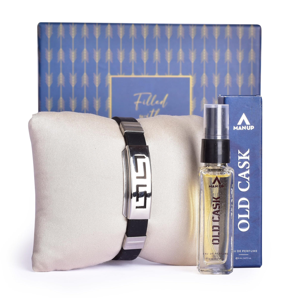 Gleevers Gift Set for Men | Gift Box pack of 2 with Old Cask Perfume (8 ml) and Yellow Chimes Bracelet | Birthday Gift, Anniversary Gift, Valentine Gift, Secret Santa Gifts