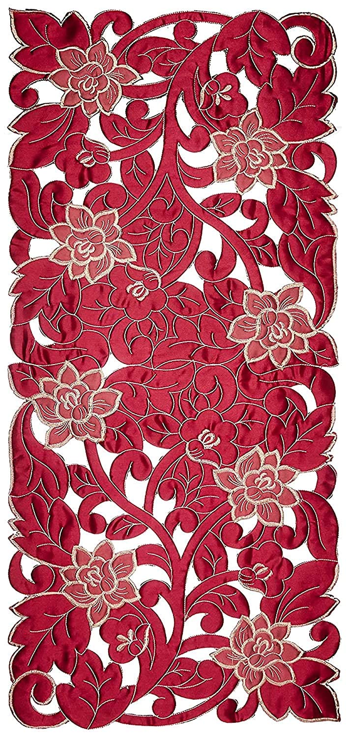 Kuber Industries Soft Cloth Fabric Embroidery Table Runner (Maroon)