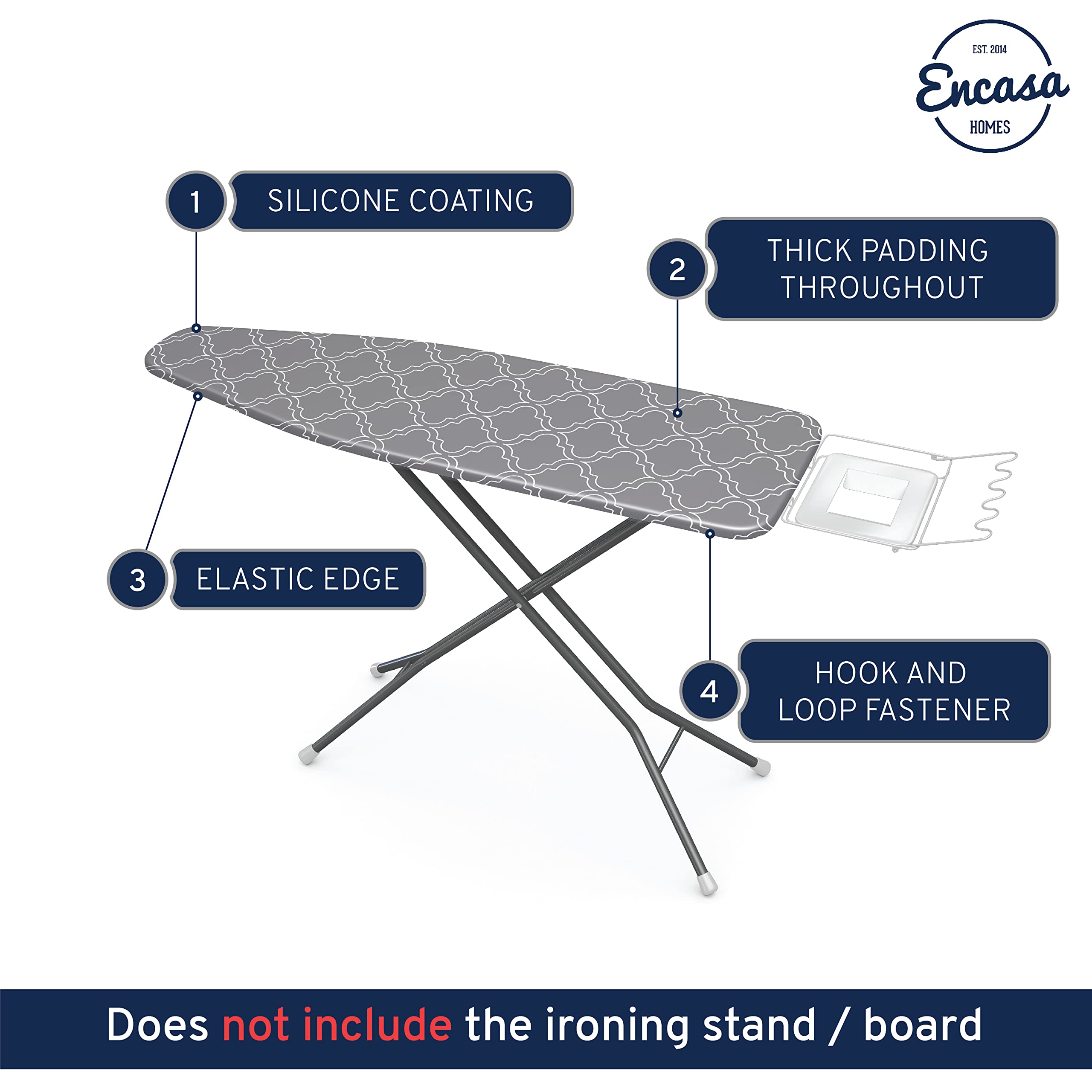 Encasa Homes Ironing Board Cover with 3mm Thick Felt Pad for Steam Press (Fits Standard Medium Boards of 112x34 cm) Heat Reflective, Scorch & Stain Resistant, Printed - Grey Tiles