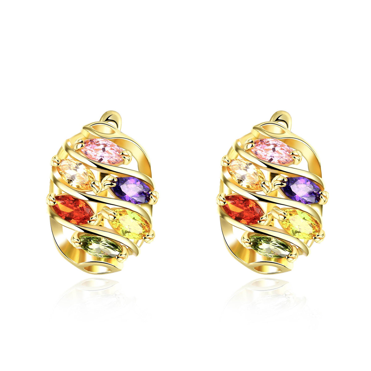 YELLOW CHIMES Oval Style Swiss Cubic Zirconia Gold Plated Clip-On Earrings for Women