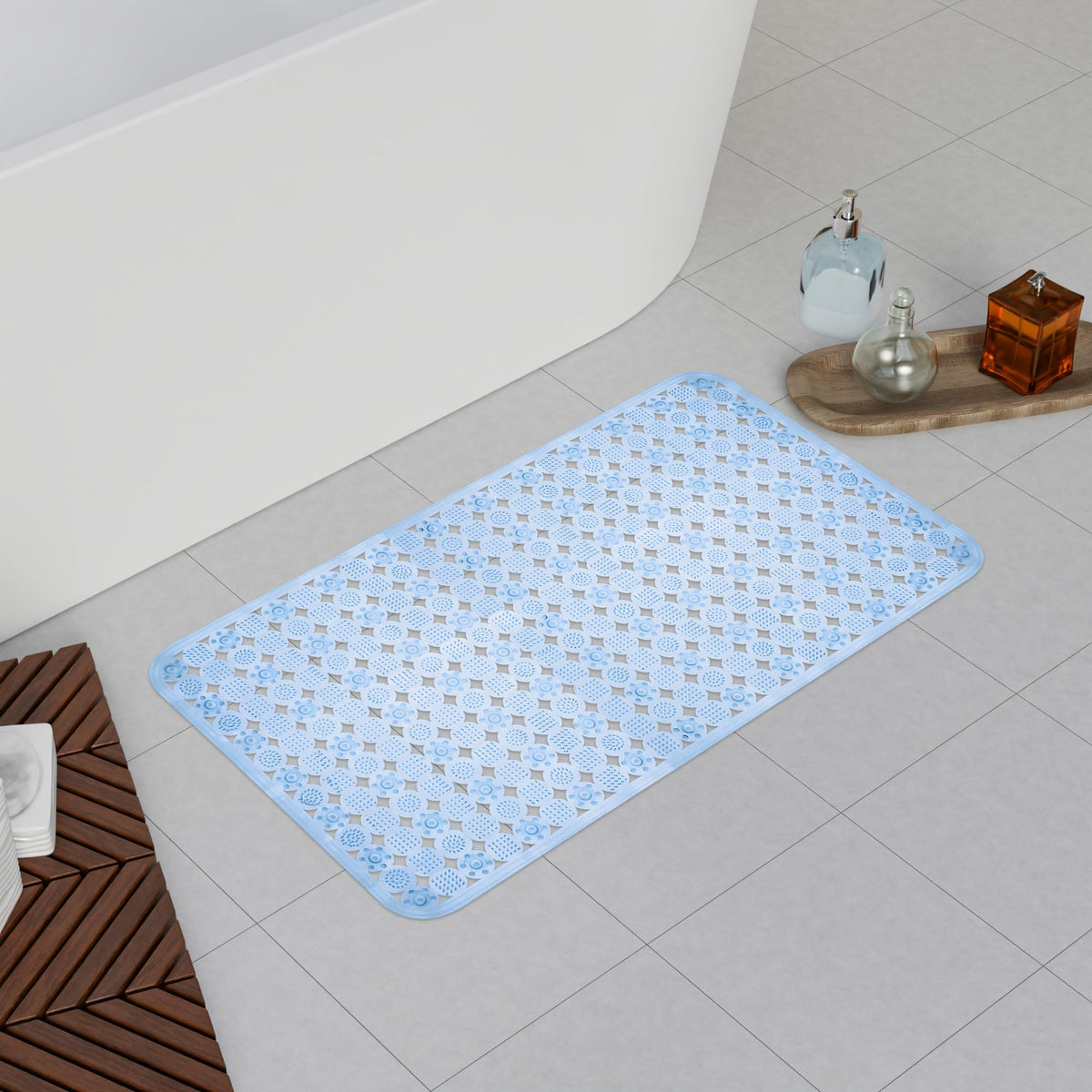 Heart Home Bath Mat | PVC Bathroom Mat | Shower Bath Mat | Transparent Round Check Floor Tub Mat | Foot Massager Mat | Anti-Skid Floor Mat | Shower Mat | Blue