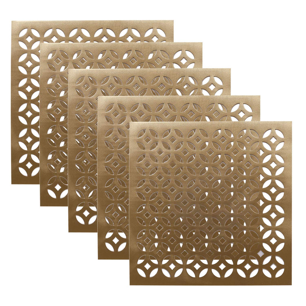 Kuber Industries Square Shape Placemat|PVC Soft leather & Designer Set|Anti-Slip & Easily Washable|Smooth Surface, Size 30 x 30 x1 CM, Pack Of 6 (Gold)-CTLTC11346