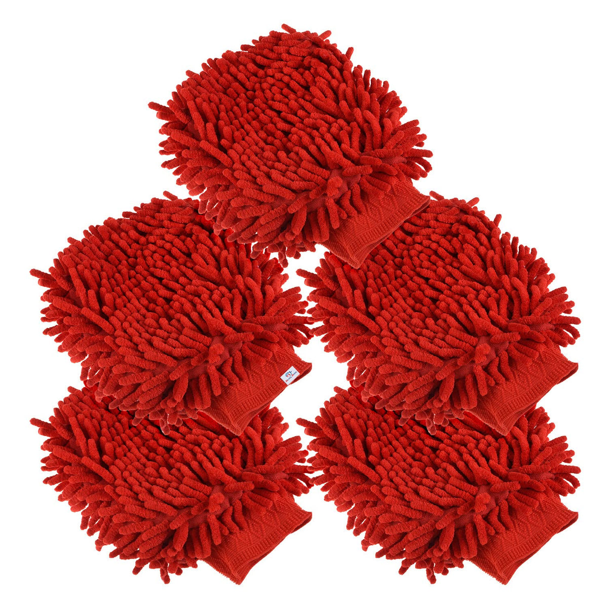 Heart Home Chenille Mitts|Microfiber Cleaning Gloves|Inside Waterproof Cloth Gloves|100 Gram Weighted Hand Duster|Chenille Gloves for Car|Glass|Pack of 5 (Red)