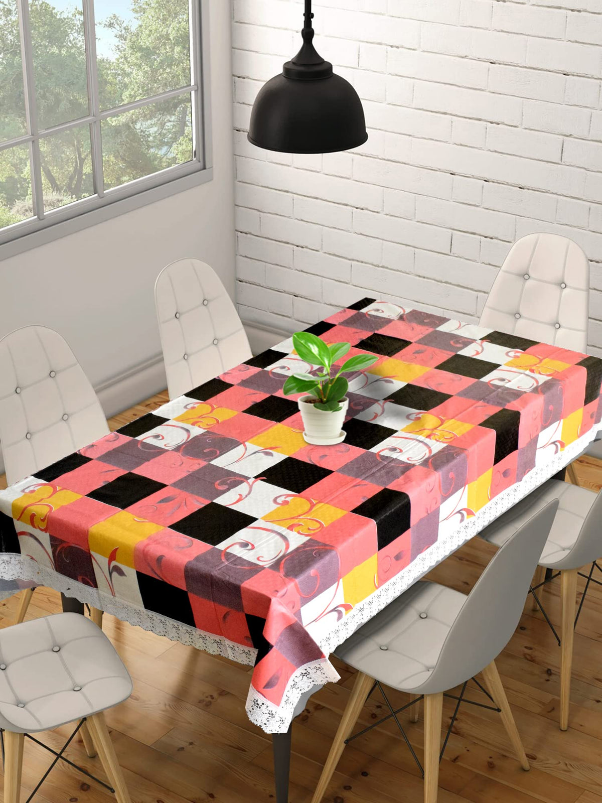 Kuber Industries Checkered Printed PVC 6 Seater Dinning Table Cover 60"x90" (Multicolor)-HS43KUBMART25639, Standard