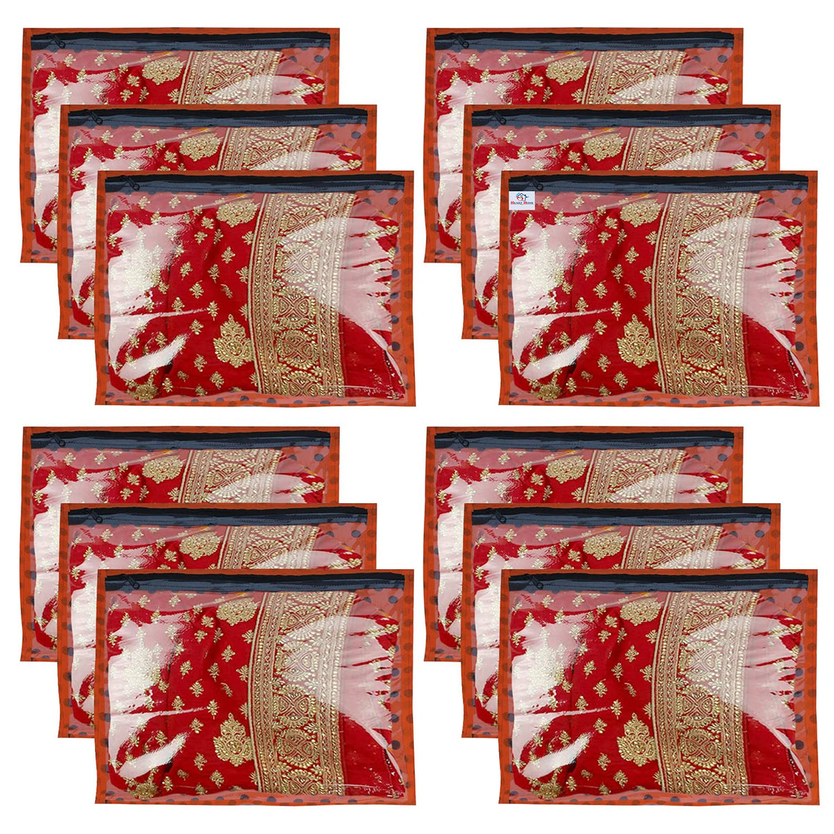 Heart Home Dot Printed Tranasparent Non Woven Foldable|Waterproof Single Saree Cover|Saree Organizer|Pack of 12 (Orange)
