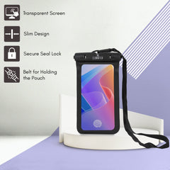 THE CLOWNFISH Universal Waterproof PVC Transparent Mobile Pouch Cellphone Case Rain Protection Dry Bag Designed for Most Cell Phones Upto 6.2 inch Screen & Accessories (Black)