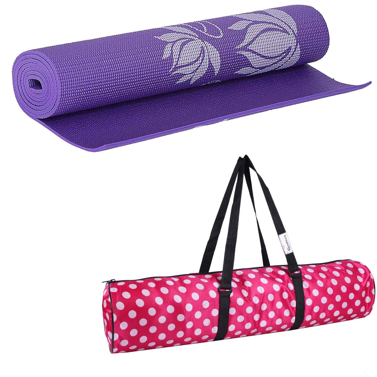 Strauss Yoga Mat 6MM (Floral Green) and Yoga Socks, Dark Purple