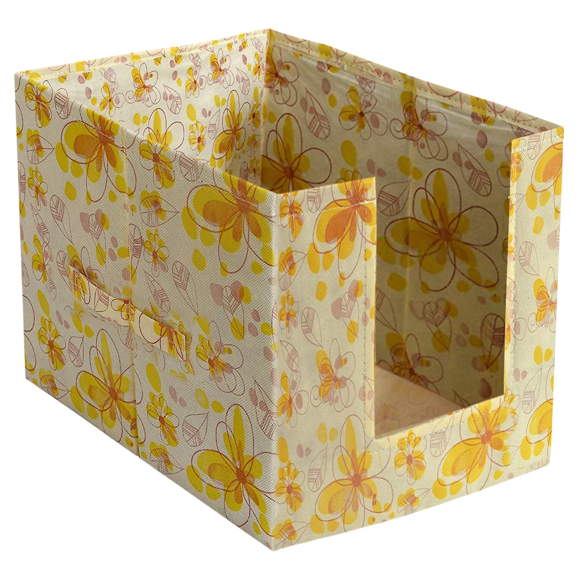 Kuber Industries Women's Rectangular Saree Organizer for Wardrobe/Closet Storage Box and Clothing Organiser Clothes with Flower Design- Pack of 3 (Yellow)