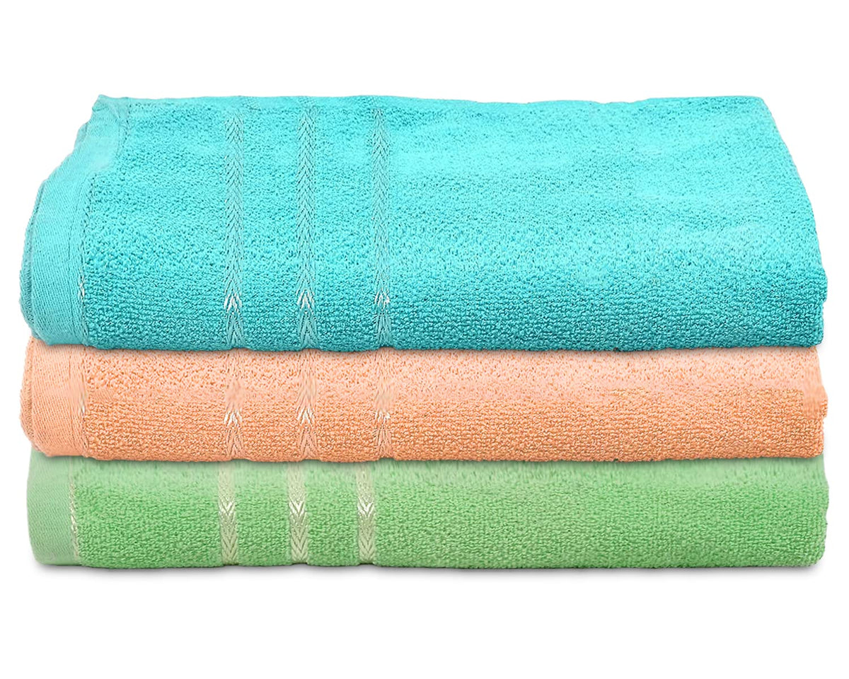 Kuber Industries Soft Cotton Bath Towel for Hands, Face, Newborn Babies, Toddlers, Children, 19"x38"- Pack of 3 (Blue & Green & Peach),Standard