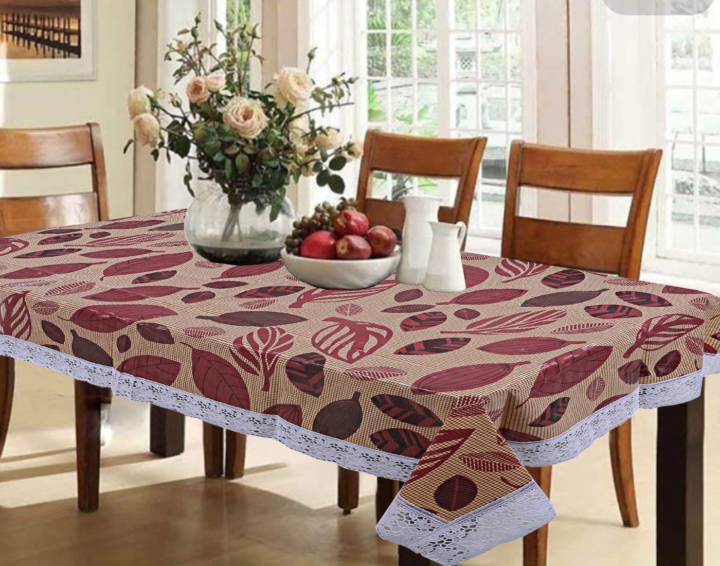 Kuber Industries Leaf Design 6 Seater Dining Table Cover (Brown, 54"x78") Polyvinyl Chloride (PVC),Rectangular,Pack of 1