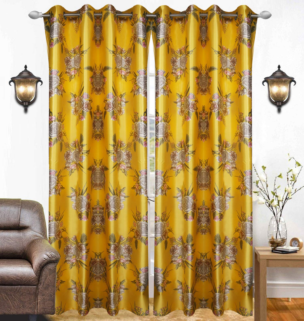 Kuber Industries Polyester 2 Pieces 7 Feet Eyelet Door Curtain (Gold) -Ctktc29532