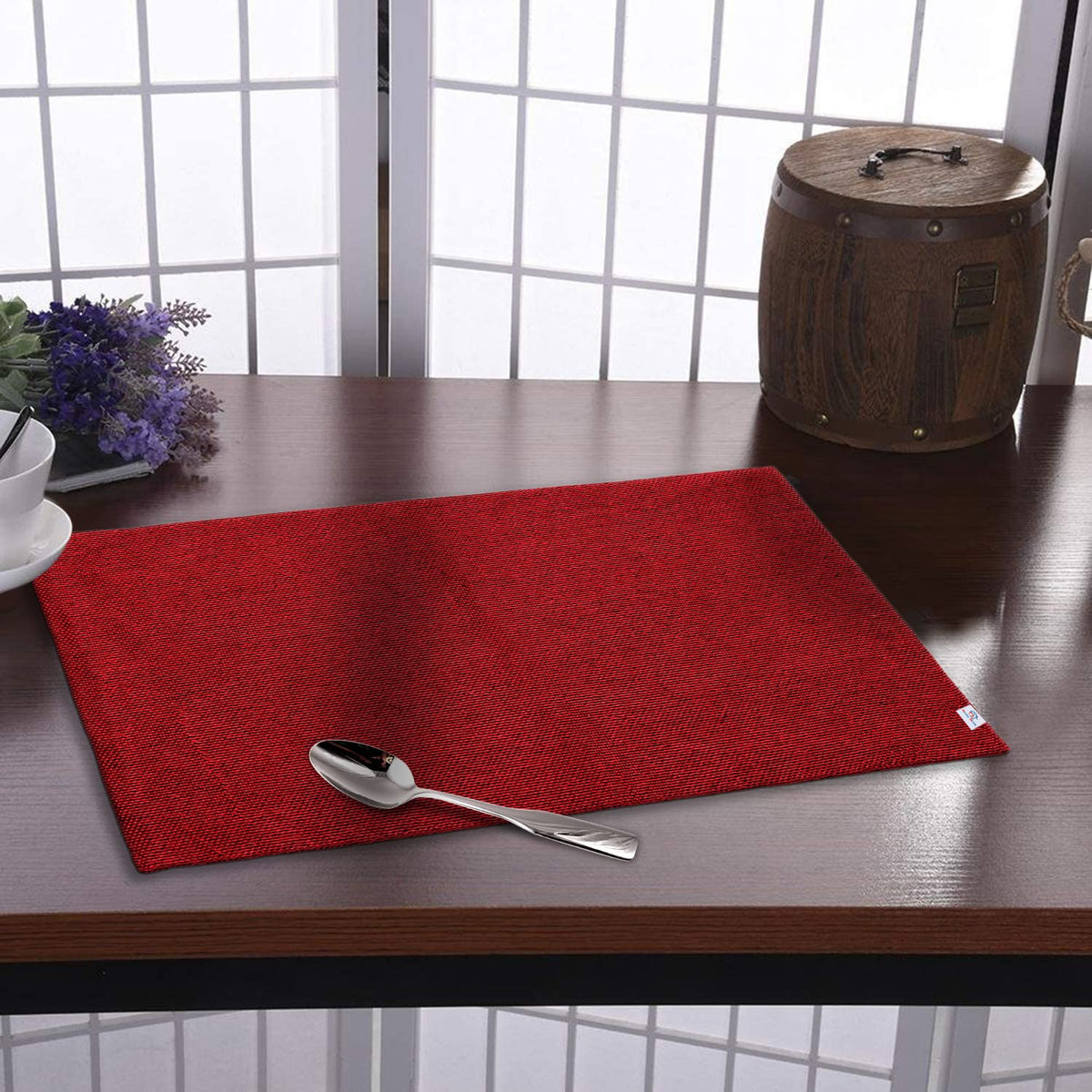 Heart Home Multiuses Jute Table Placemat for Kitchen, Dining Table Set of 6 (Maroon)