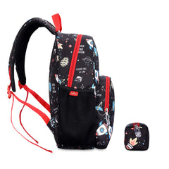 THE CLOWNFISH Cosmic Critters Series Printed Polyester 15 Litres Kids Standard Backpack School Bag With Free Pencil Staionery Pouch Daypack Picnic Bag ForTiny Tots Of Age 5-7 Yrs(Black) (Medium Size)