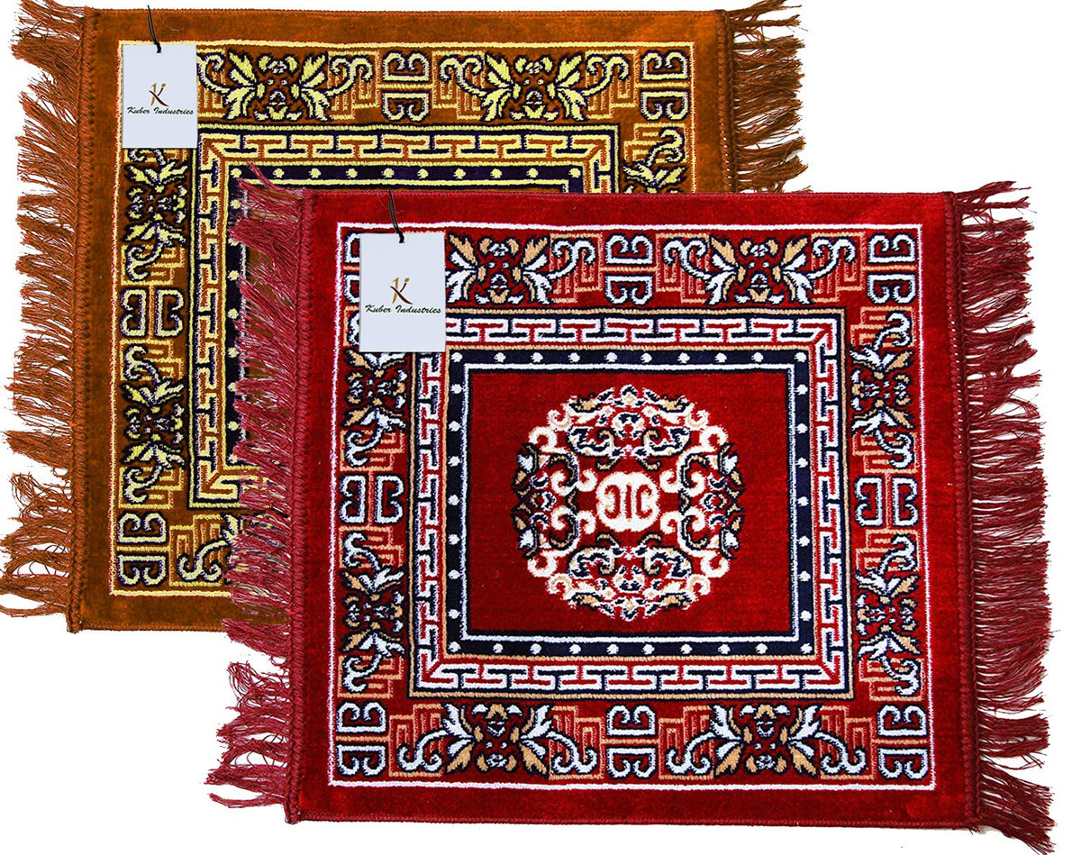 Kuber Industries Velvet Aasan/Pooja Meditation Multipurpose Velvet Rug Prayer Mat (CTKTC33953, Gold & Maroon, 2x2 ft), 2 Pieces, Rectangular