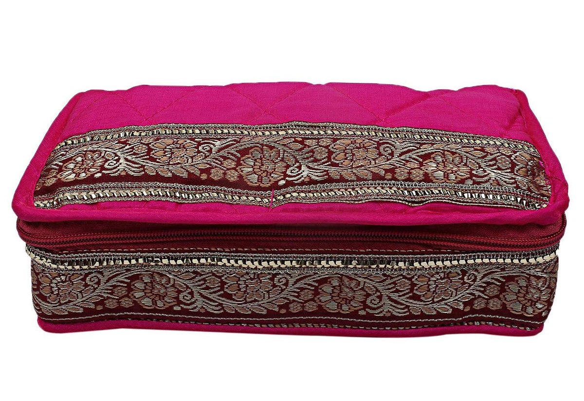 Kuber Industries Cotton Multipurpose 6 Pouch Jewellery Storage Bag Pouch/Travel Kit Organizer (Pink)-KUBMART15788