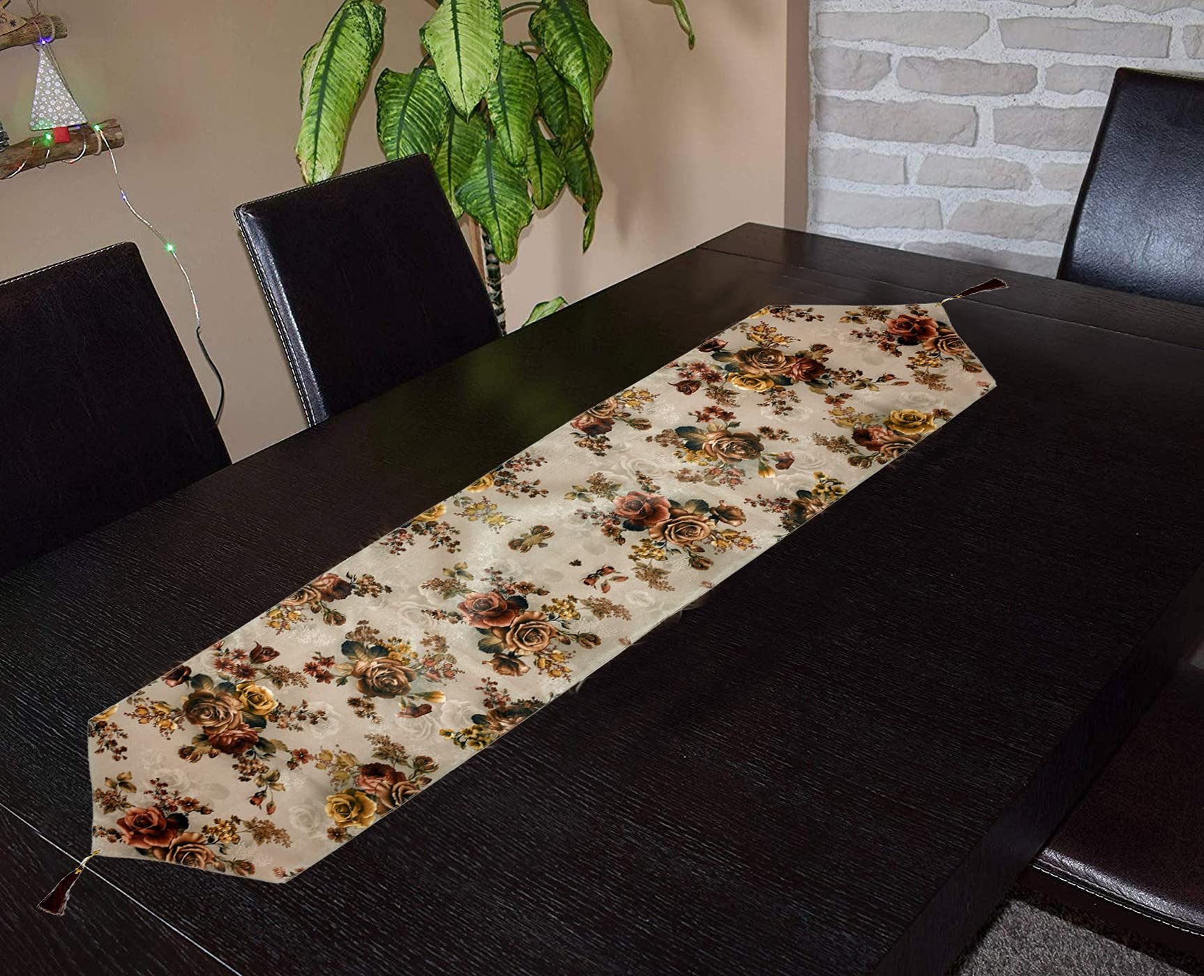 Kuber Industries Flower Design Cotton Table Runner|Patios for Family Dinner|Office/Kitchen Table|Indoor or Outdoor Parties & Everyday Use|Size 188 x 33 CM(Brown)