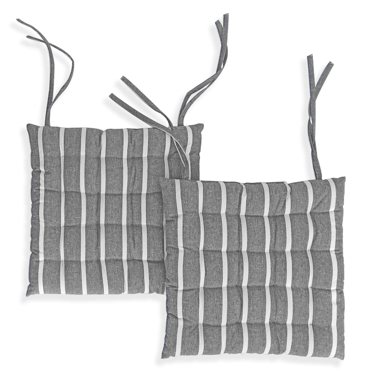 Encasa Homes Chair Cushions 40x40 cm with Ties 2 pcs - Roma Grey Stripes - Stripe Cotton Fabric, Rich Square Seat Cushions Micro-Fiber Filling, Large Size for Sitting, Sofa, Dining Table & Outdoor