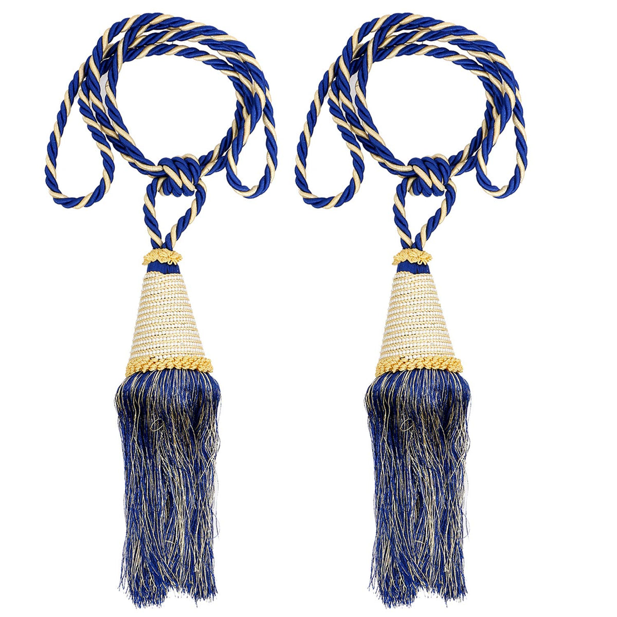 Kuber Industries Beads Beautiful Design Polyester 2 Pieces Curtain Tie Back Tassel Set (Royal Blue) CTKTC33573