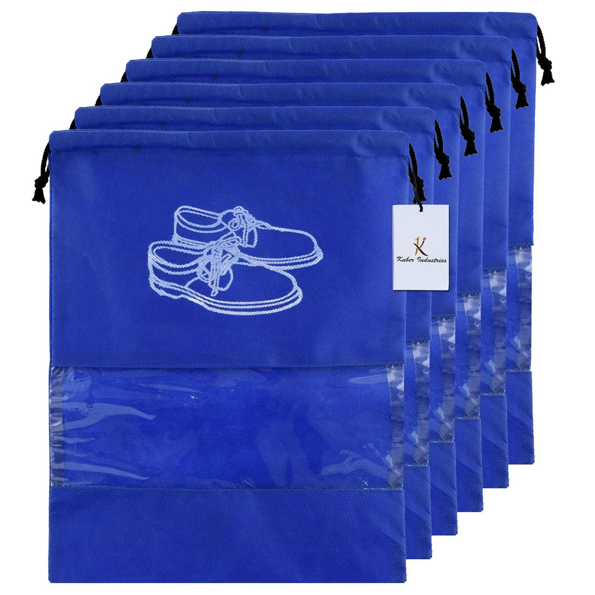 Kuber Industries 6 Piece Non Woven Travel Shoe Cover, String Bag Organizer, Royal Blue - CTMTC039490