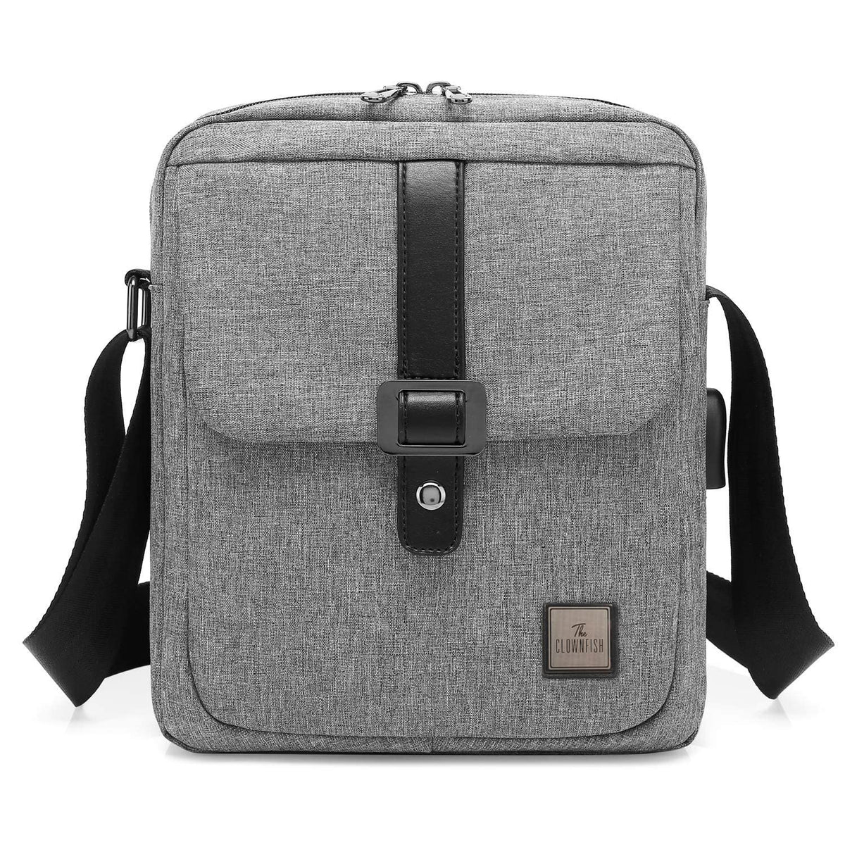 THE CLOWNFISH Single Shoulder Unisex Water Resistant Polyester 10.6 inch Tablet Bag Sling Bag with External USB Interface (Grey)
