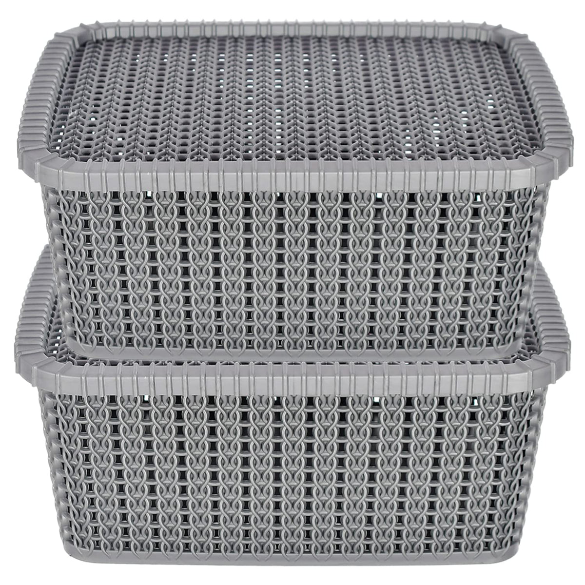 Kuber Industries Multipurposes Large M 20 Plastic Basket, Organizer For Kitchen, Countertops, Cabinets, Bathroom With Lids- Pack of 2 (Grey) -46KM072