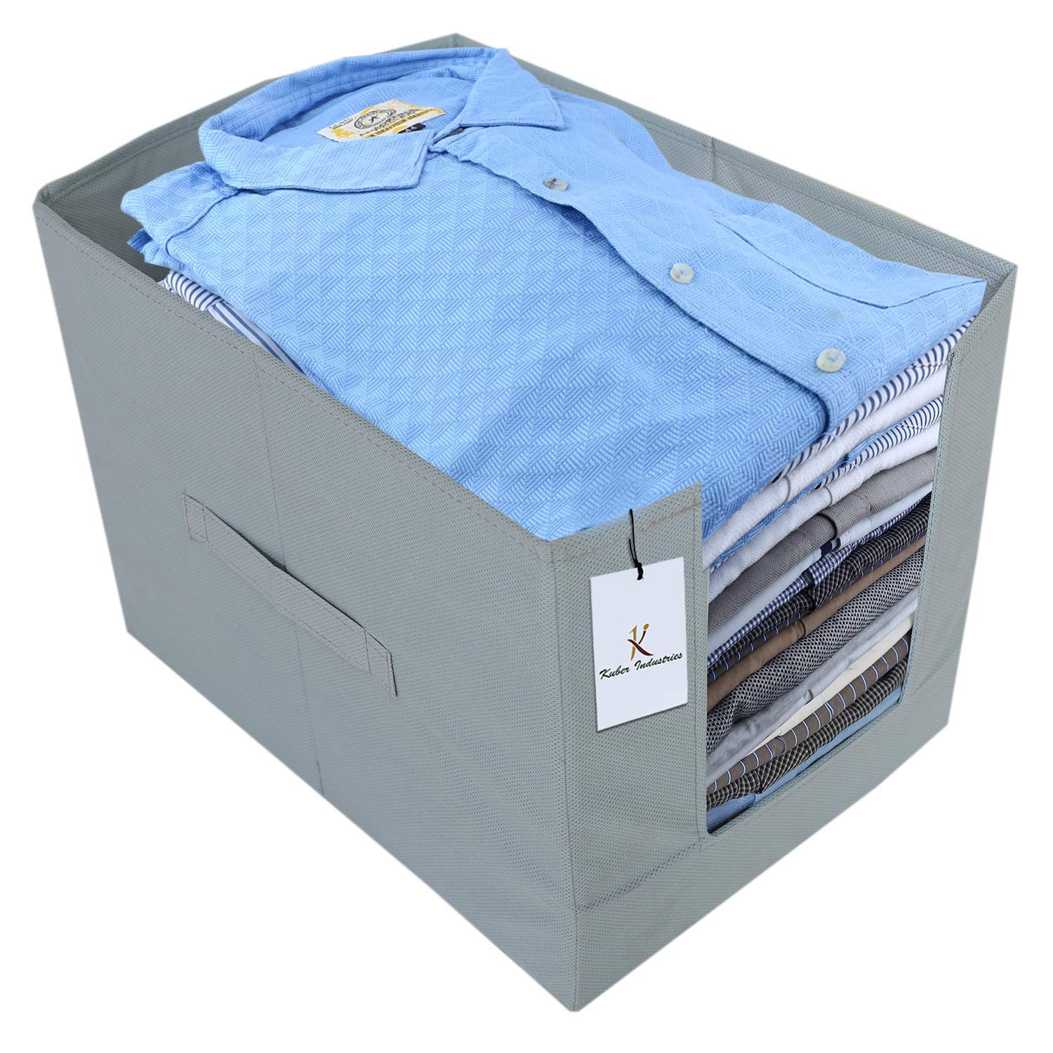 Kuber Industries 2 Piece Non Woven Shirt Stacker Wardrobe Organizer Set, Grey (CTKTC2991)