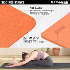 Strauss Anti Skid TPE Yoga Mat with Carry Strap, 8mm, (Orange)
