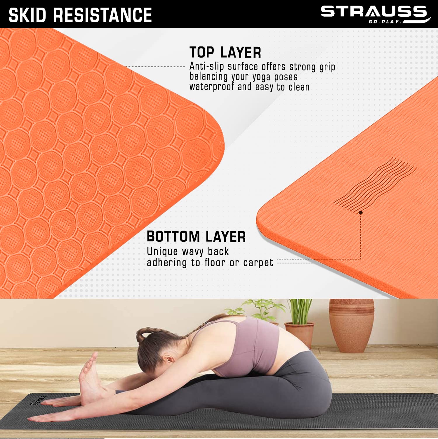 Strauss TPE Eco-Friendly Dual Layer Yoga Mat for Men & Women with Carry Bag  Blue 6 mm Yoga Mat - Buy Strauss TPE Eco-Friendly Dual Layer Yoga Mat for  Men & Women