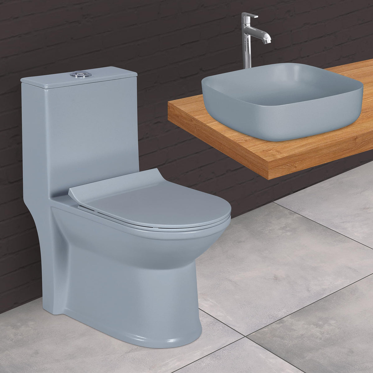 Plantex Ceramic One-Piece Commode with Counter-Top Basin for Bathroom/Western Toilet/Bathroom Wash Basin – Ocean Blue