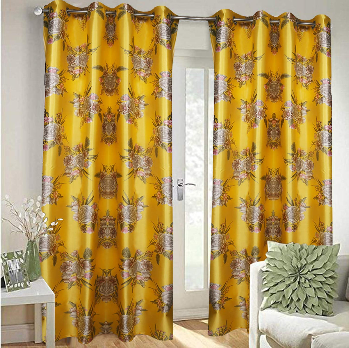 Kuber Industries 1 Piece Polyester 7 Feet Eyelet Door Curtain (Gold) -Ctktc12912