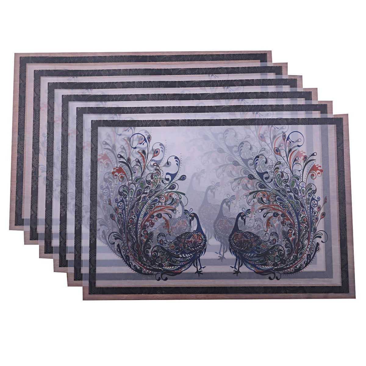 Kuber Industries PVC 6 Pieces Dining Table Placemat Set (Black & White) -CTKTC8472, Standard (CTKTC08472)