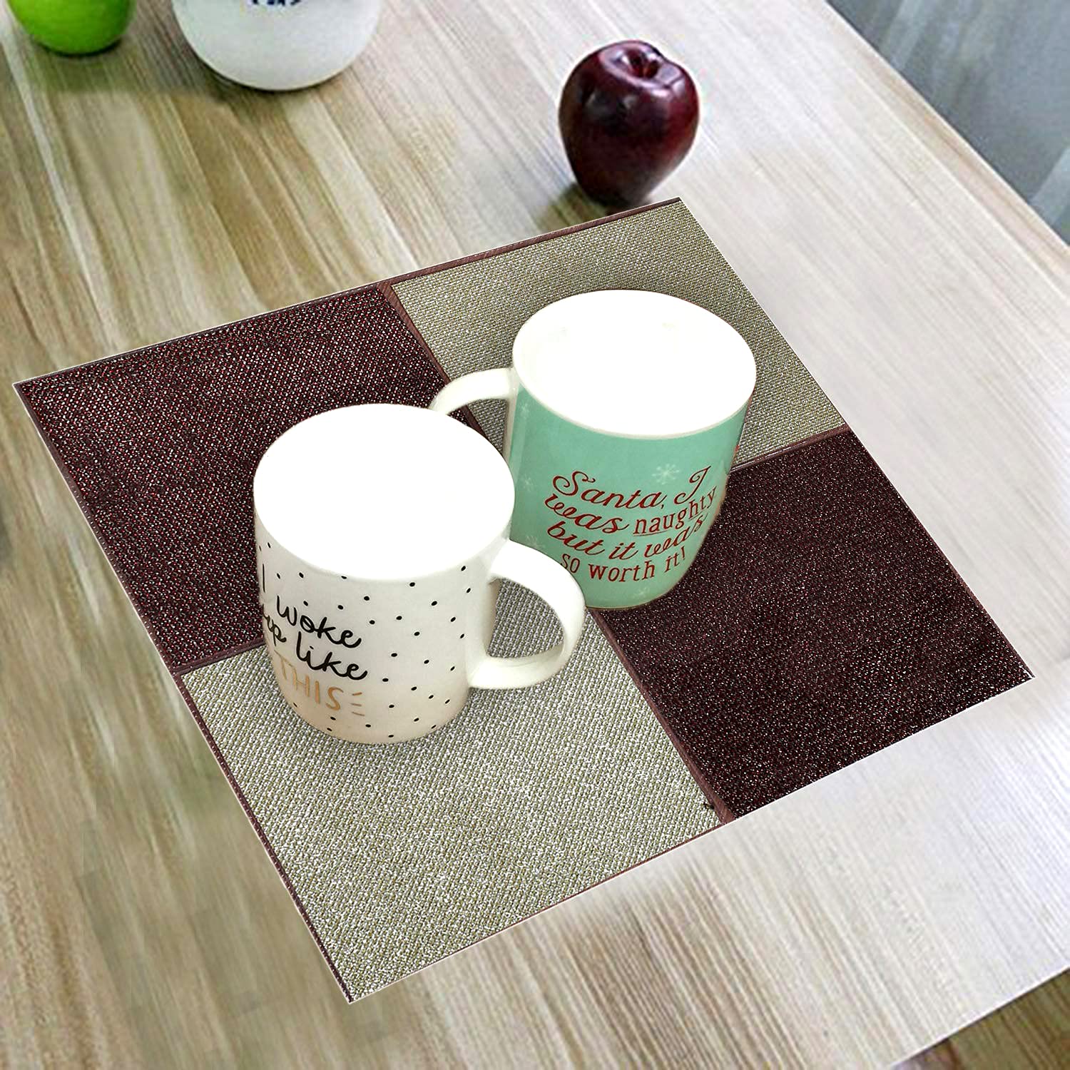 Kuber Industries Laminated Patch PVC 6 Piece Square Dining Table Placemat Set 30x30 CM (Maroon & Gold) - CTKTC040626