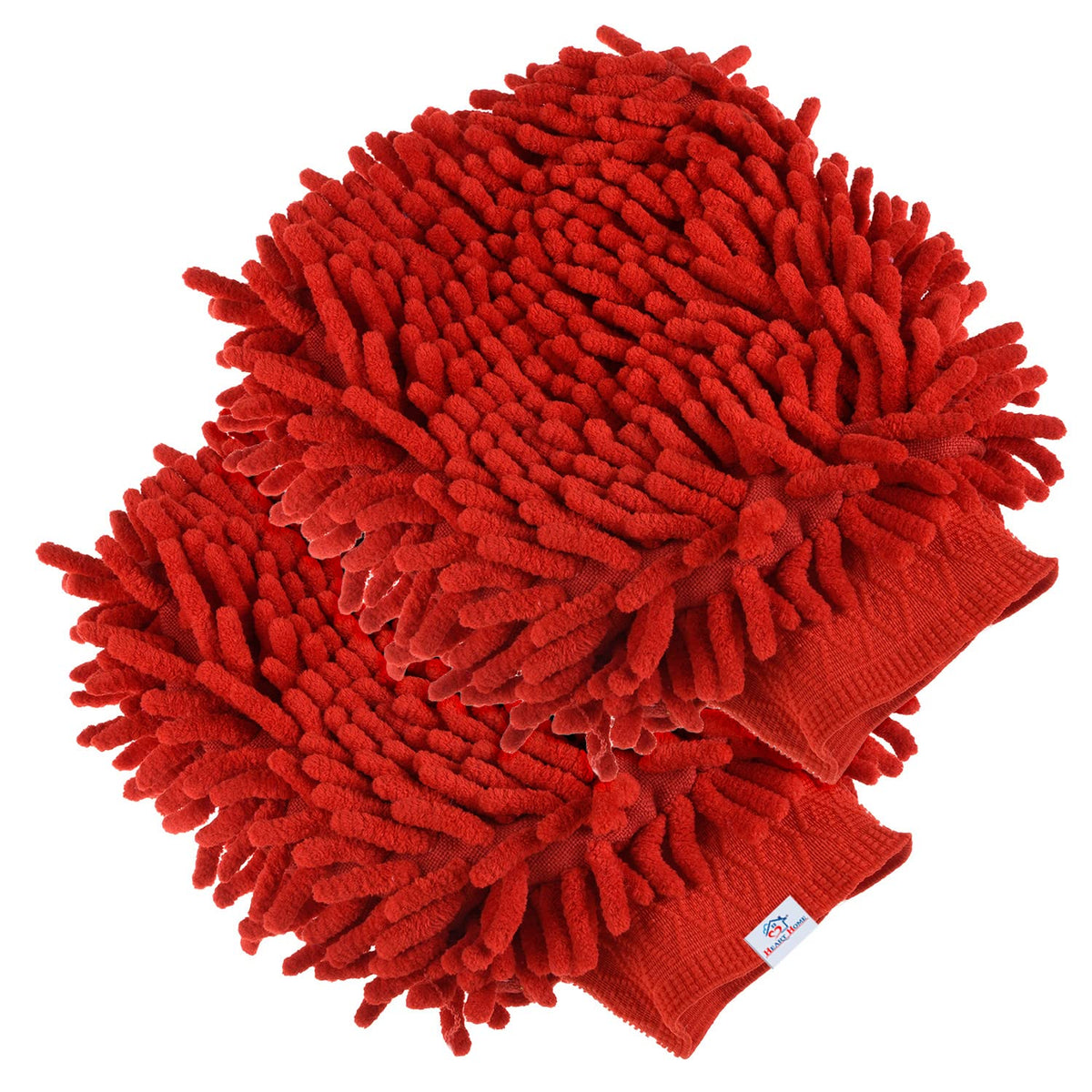 Heart Home Chenille Mitts|Microfiber Cleaning Gloves|Inside Waterproof Cloth Gloves|100 Gram Weighted Hand Duster|Chenille Gloves for Car|Glass|Pack of 2 (Red)