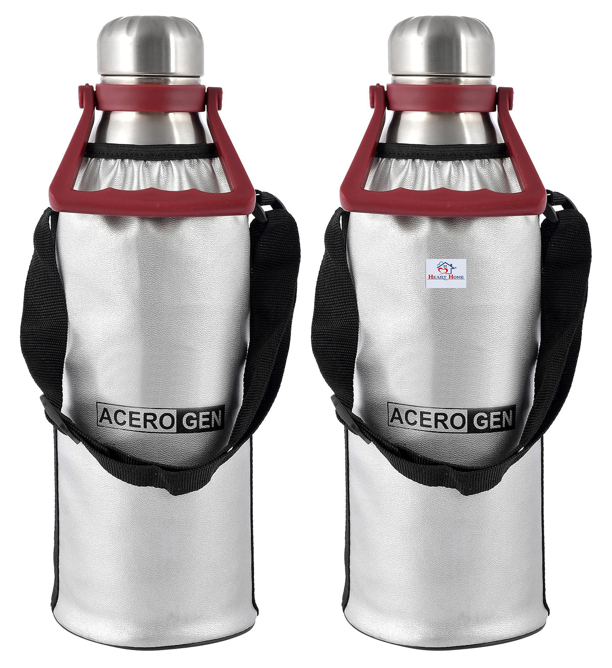 Heart Home Stainless Steel Hot and Cold Vacuum Flask with Carrying Handle & Pouch, 1800ml- Pack of 2 (Silver)-HS42KUBMART25155