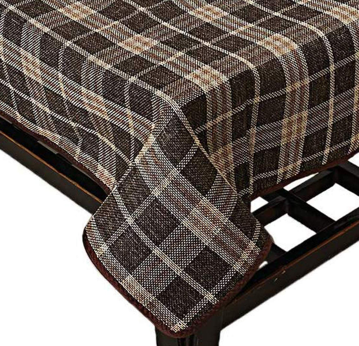 Kuber Industries Checkered Design Jute 4 Seater Center Table Cover 40"x60" (Brown)-CTKTC32227