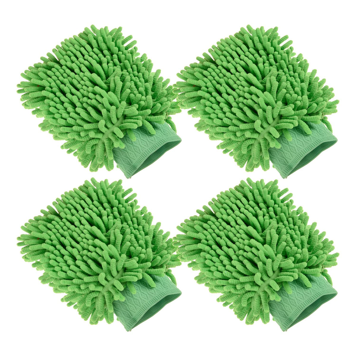 Kuber Industries Chenille Mitts|Microfiber Cleaning Gloves|Inside Waterproof Cloth Gloves|100 Gram Weighted Hand Duster|Chenille Gloves for Car|Glass|Pack of 4 (Green)
