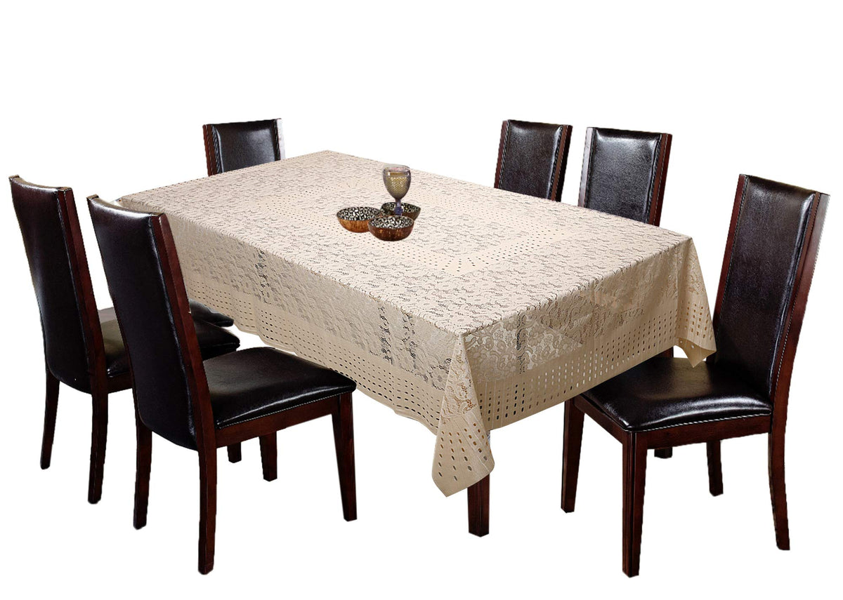 Kuber Industries Cotton Flower Design Shining 6 Seater Dining Table Cover (60x90 inch, Gold, CTKTC34030)