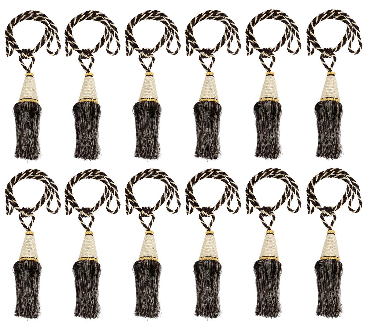 Kuber Industries Beads Beautiful Design Polyester 12 Pieces Curtain Tie Back Tassel Set (Brown) CTKTC33555