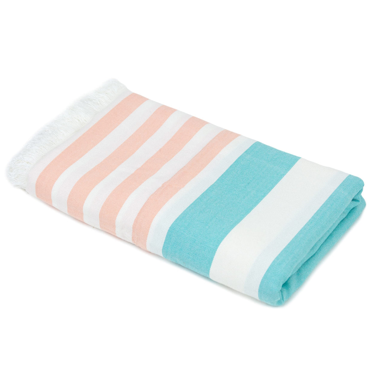 Mush Extra Large Cabana Style Turkish Towel made from 100% Bamboo - (90 x 160 cms) - Ideal for Beach, Bath, Pool etc (Peach & Turquoise, 1)