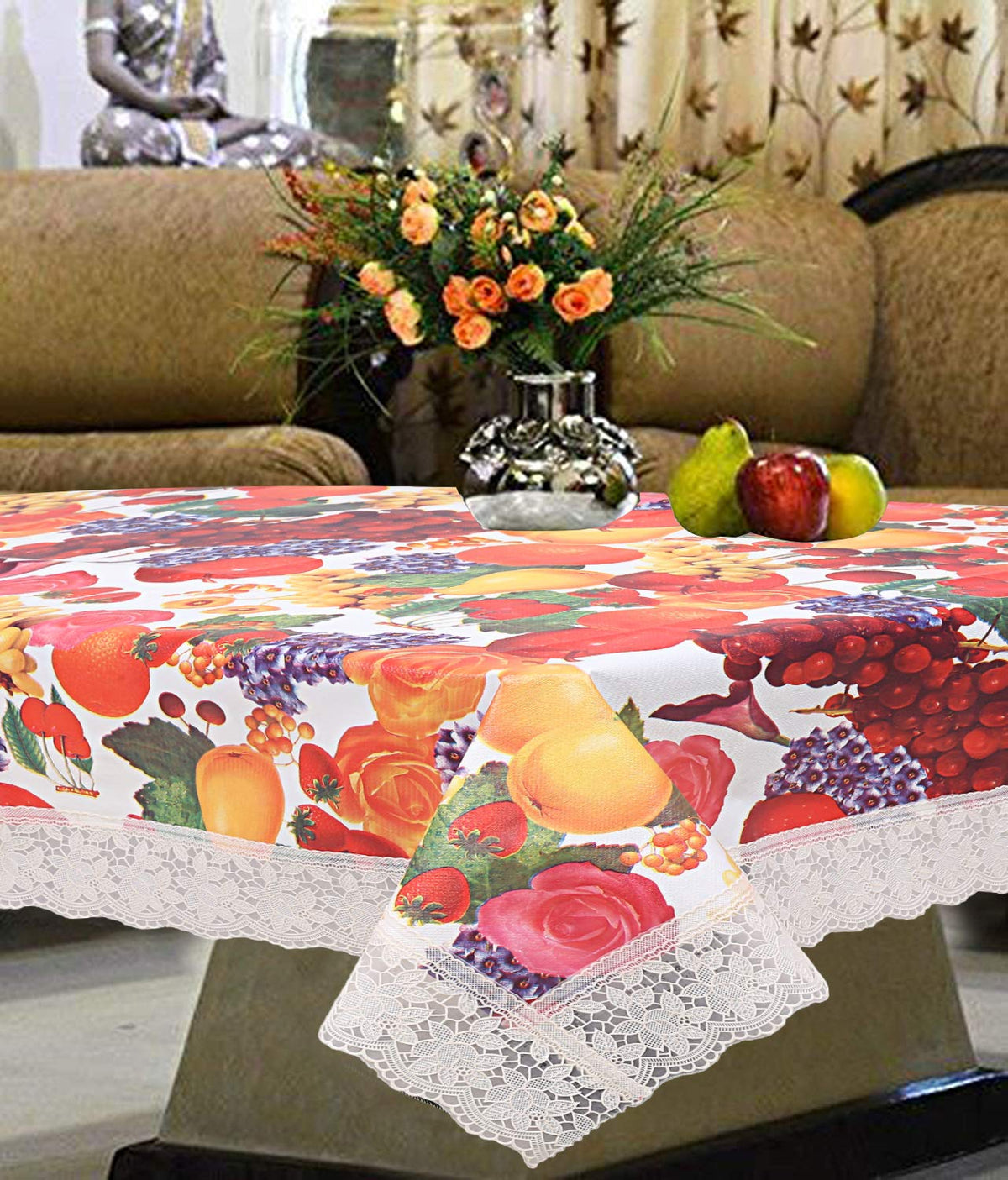Kuber Industries Fruits Printed PVC 4 Seater Center Table Cover (Multi)