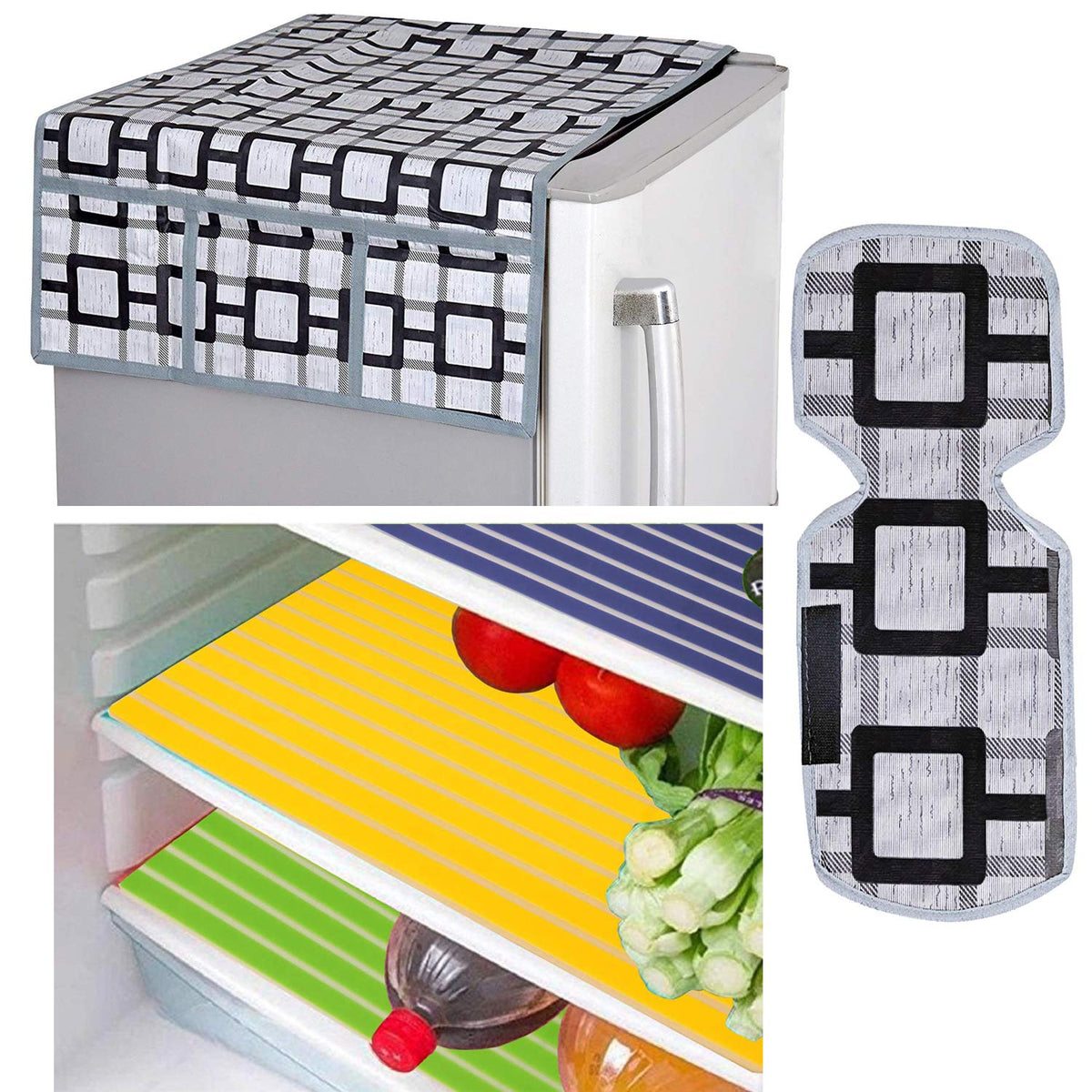 Kuber Industries PVC 3 Pieces Fridge Mats, 1 Piece Handle Cover and 1 Piece Fridge Top Cover (Grey)-CTKTC14583