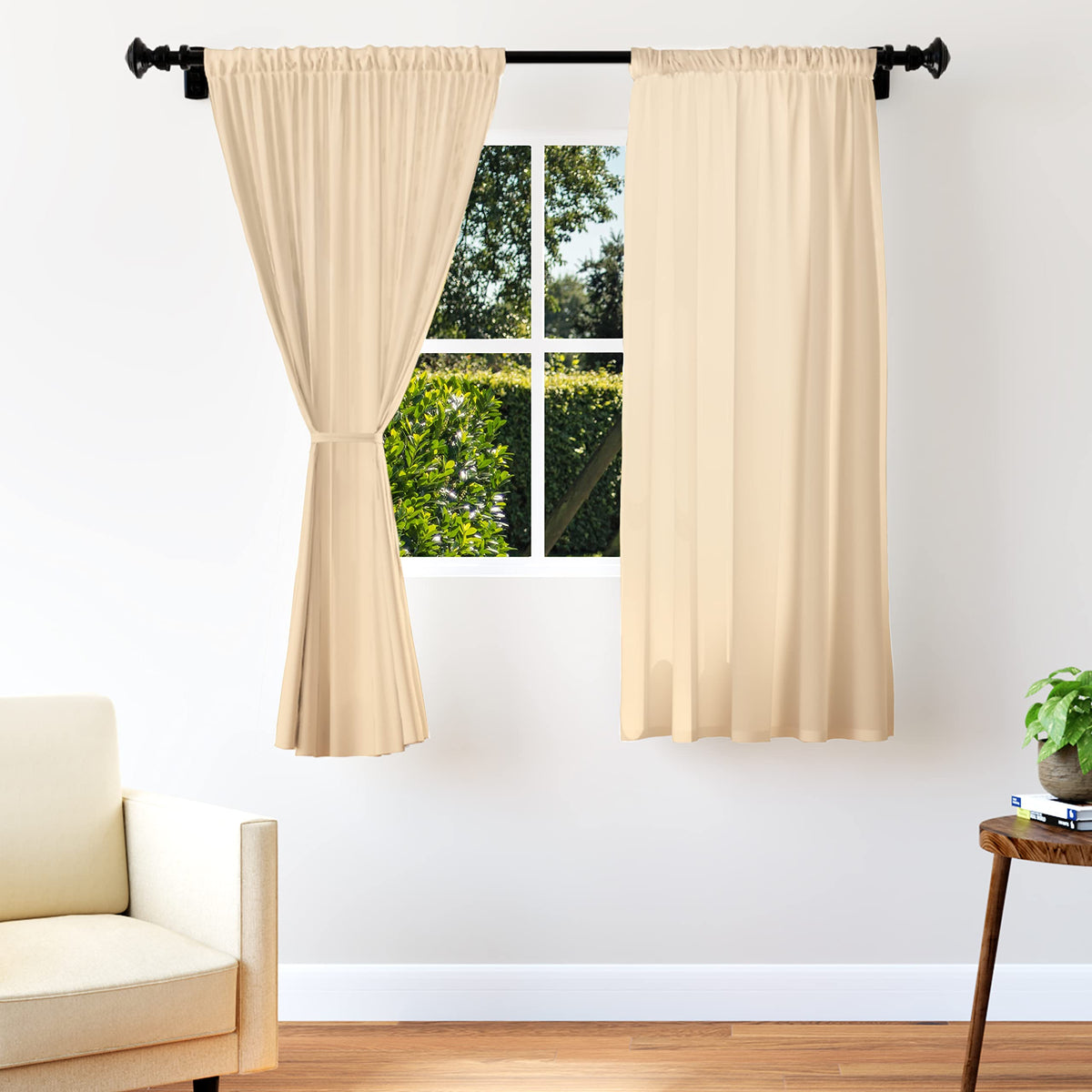 Encasa Homes Polyester Solid Curtains with Tie Back, 5 ft Window Panel Set of 2 - Grey, Rod Pocket, Light-Filtering, Curtains for Door, Bedroom, Living Room