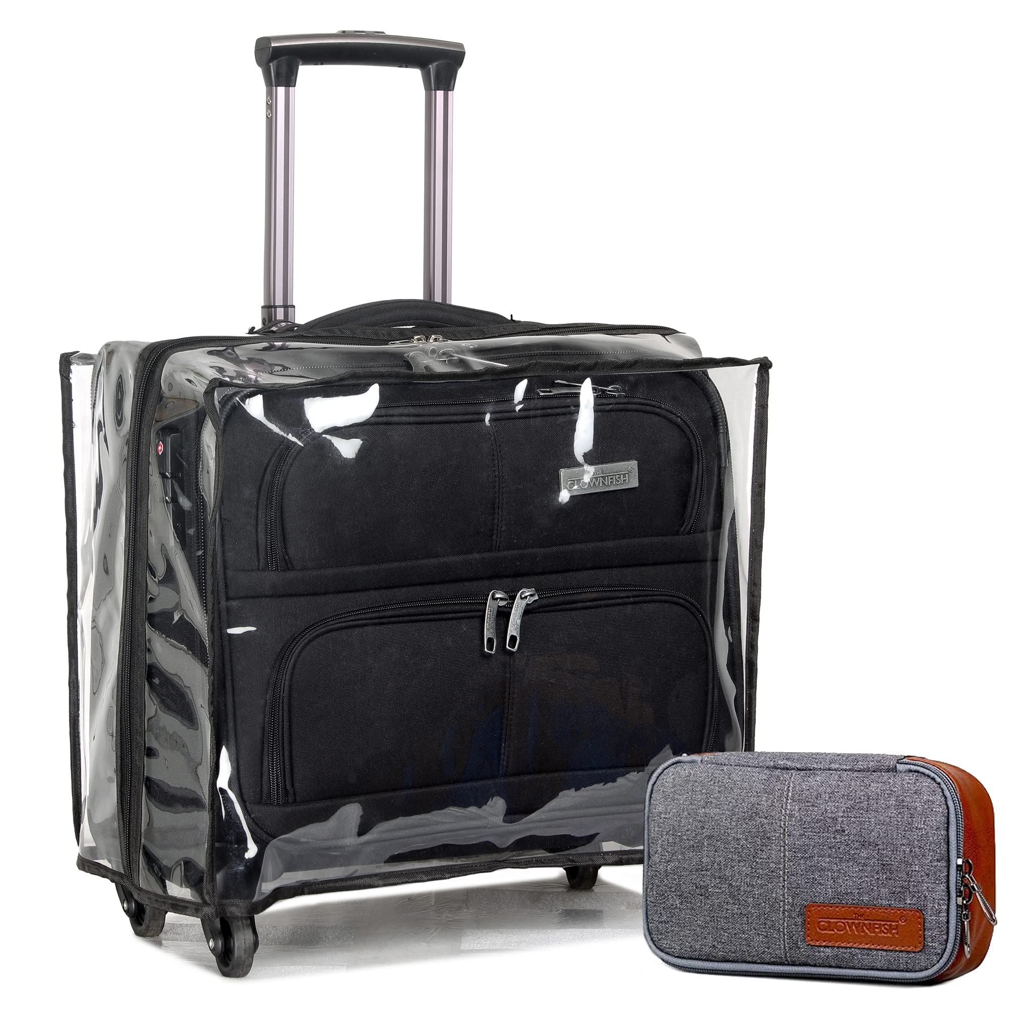 THE CLOWNFISH Trailblazer Series Luggage Polyester Soft Case Four Wheel Suitcase 15.6 inch Laptop Ipad Trolley Bag with TSA Lock - Black (44 cm, 17.3 inch)