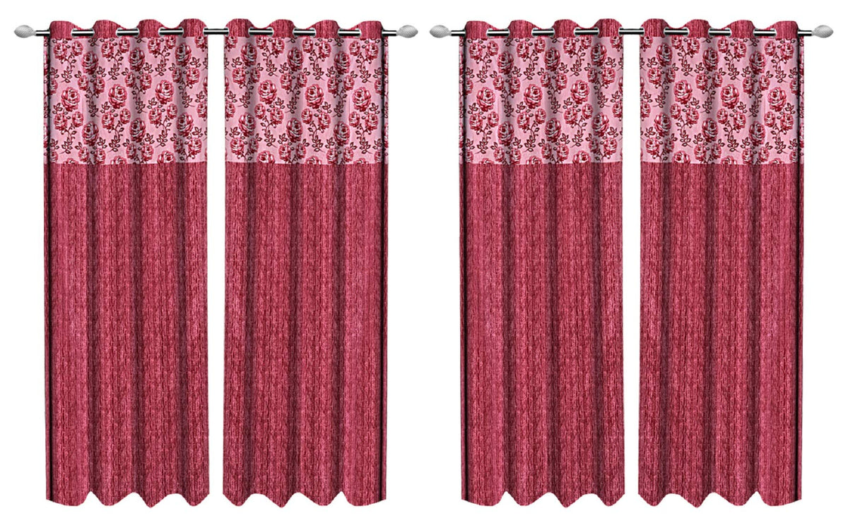 Kuber Industries Rose Design 6 Pieces Polyester Eyelet Door Curtain 7 Feet (Pink)-Ctktc30247