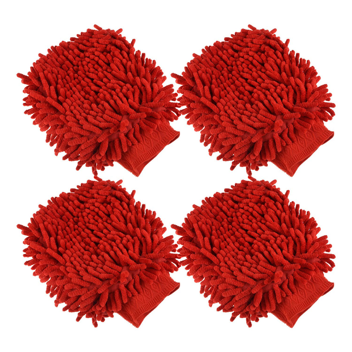 Kuber Industries Chenille Mitts|Microfiber Cleaning Gloves|Inside Waterproof Cloth Gloves|100 Gram Weighted Hand Duster|Chenille Gloves for Car|Glass|Pack of 4 (Red)