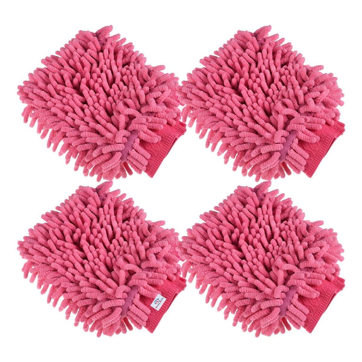 Heart Home Chenille Mitts|Microfiber Cleaning Gloves|Inside Waterproof Cloth Gloves|100 Gram Weighted Hand Duster|Chenille Gloves for Car|Glass|Pack of 4 (Pink)