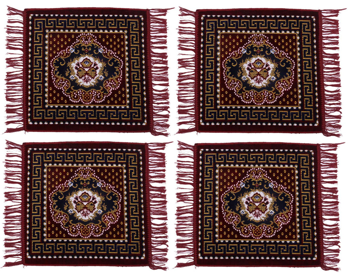 Kuber Industries Velvet 4 Pieces Pooja Mat Aasan 19"x19" (Maroon) -CTLTC11367